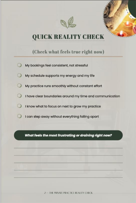 The Private Practice Reality Check  A Free 15-Minute Clarity  Worksheet for Massage Therapists