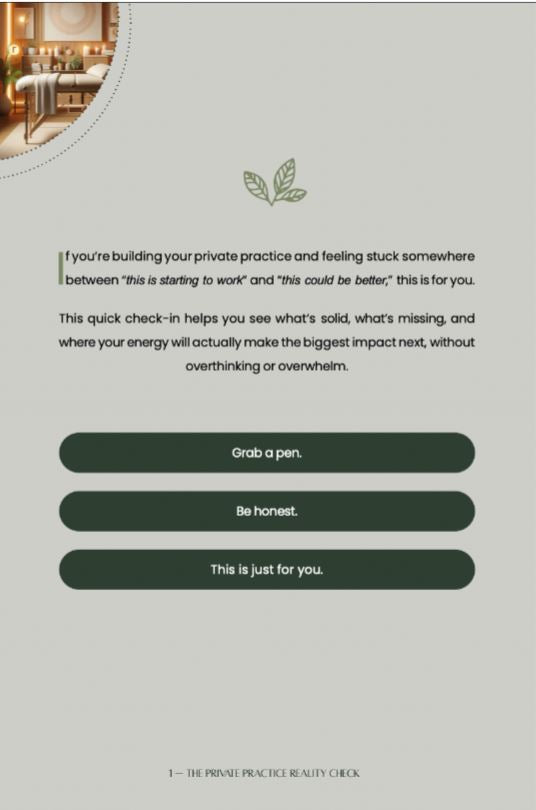 The Private Practice Reality Check  A Free 15-Minute Clarity  Worksheet for Massage Therapists